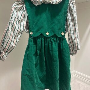 Little English Mistletoe Tartan Blouse and Green Jumper